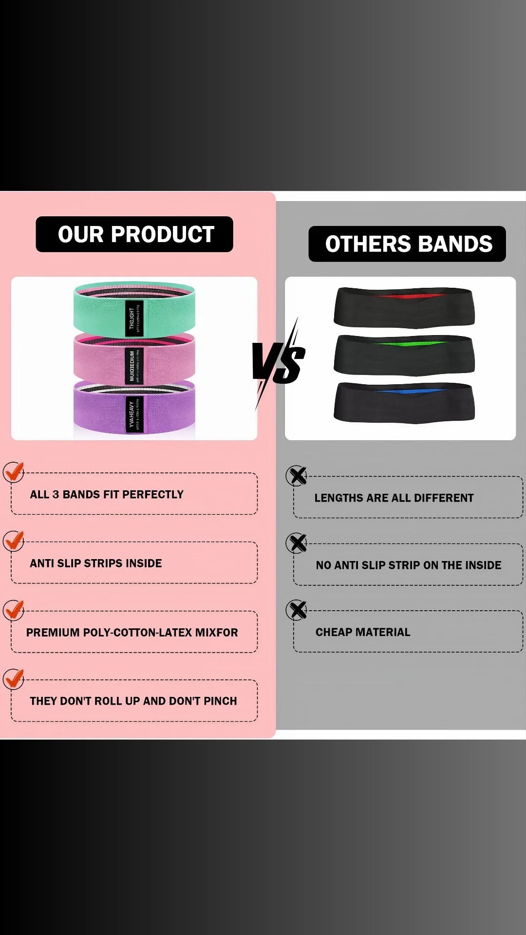 AR Ticktrove Fabric Resistance Bands for Legs and Butt Home Workout - Non Slip Booty Bands Set