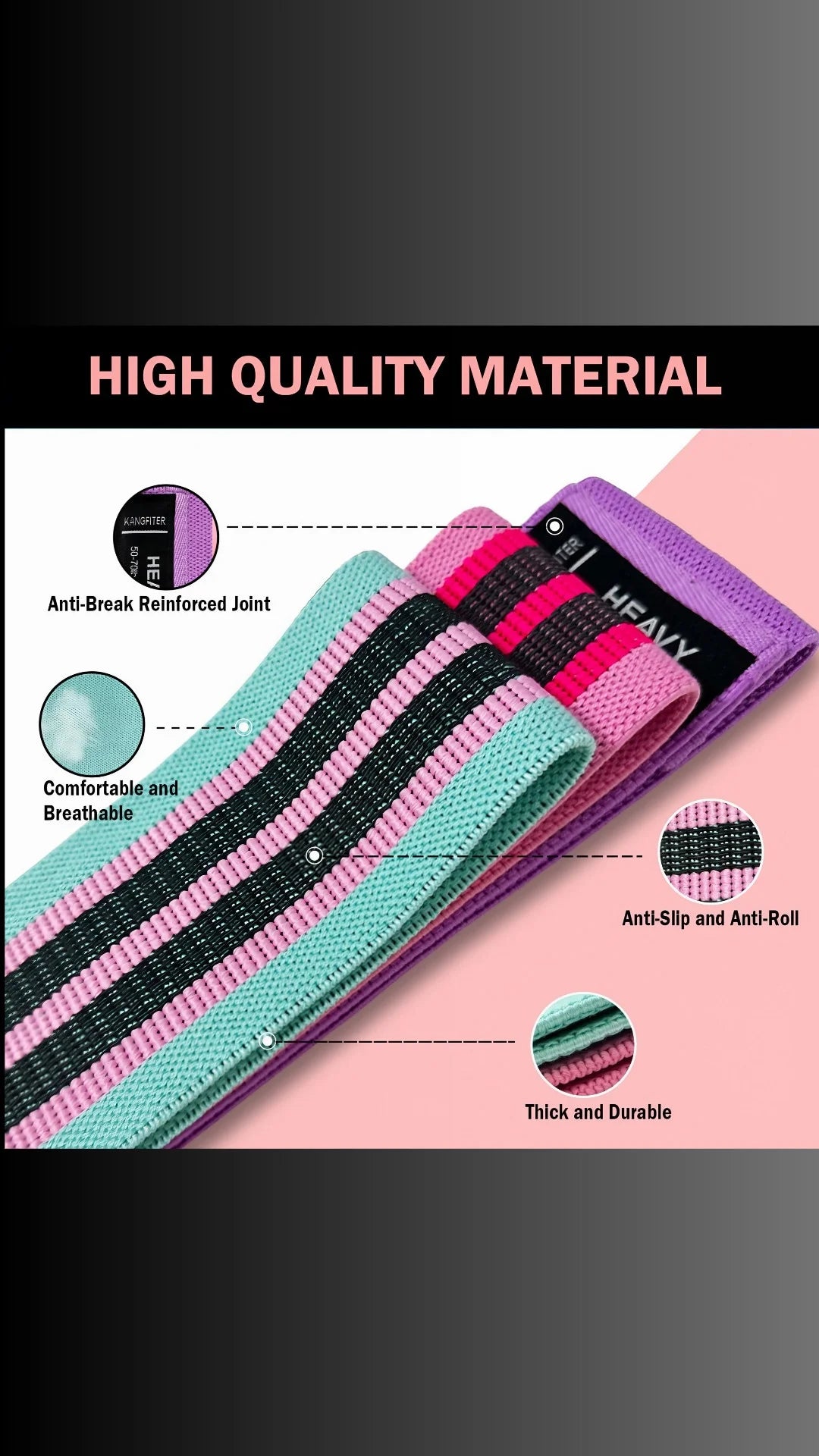 AR Ticktrove Fabric Resistance Bands for Legs and Butt Home Workout - Non Slip Booty Bands Set