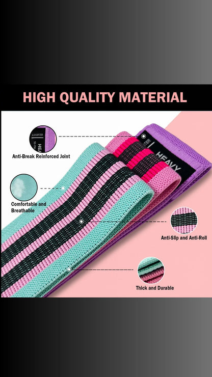 AR Ticktrove Fabric Resistance Bands for Legs and Butt Home Workout - Non Slip Booty Bands Set