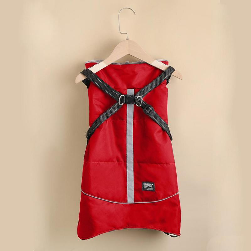 Winter Warm Pet Cloth, Winter Dog Coat, Multi-Purpose Windproof Dog Jacket with Strap, Winter Warm Fleeced Lined Dog Coat Dogs Jacket Vest with Harness Strap
