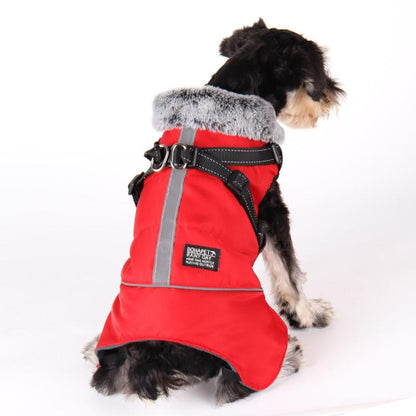 Winter Warm Pet Cloth, Winter Dog Coat, Multi-Purpose Windproof Dog Jacket with Strap, Winter Warm Fleeced Lined Dog Coat Dogs Jacket Vest with Harness Strap
