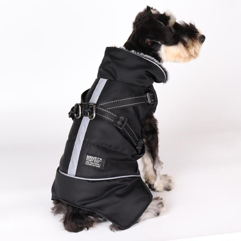 Winter Warm Pet Cloth, Winter Dog Coat, Multi-Purpose Windproof Dog Jacket with Strap, Winter Warm Fleeced Lined Dog Coat Dogs Jacket Vest with Harness Strap