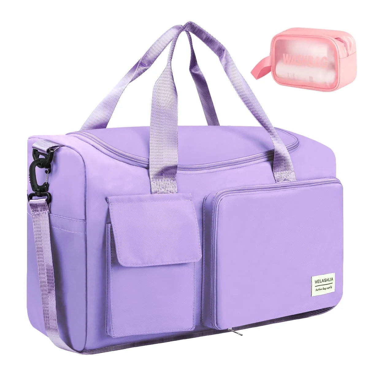 Duffel Bag for Women, Foldable Weekender Overnight Bag with Shoe Compartment, Waterproof Travel Bag with Toiletry Bag for Hospital Holdalls, Purple