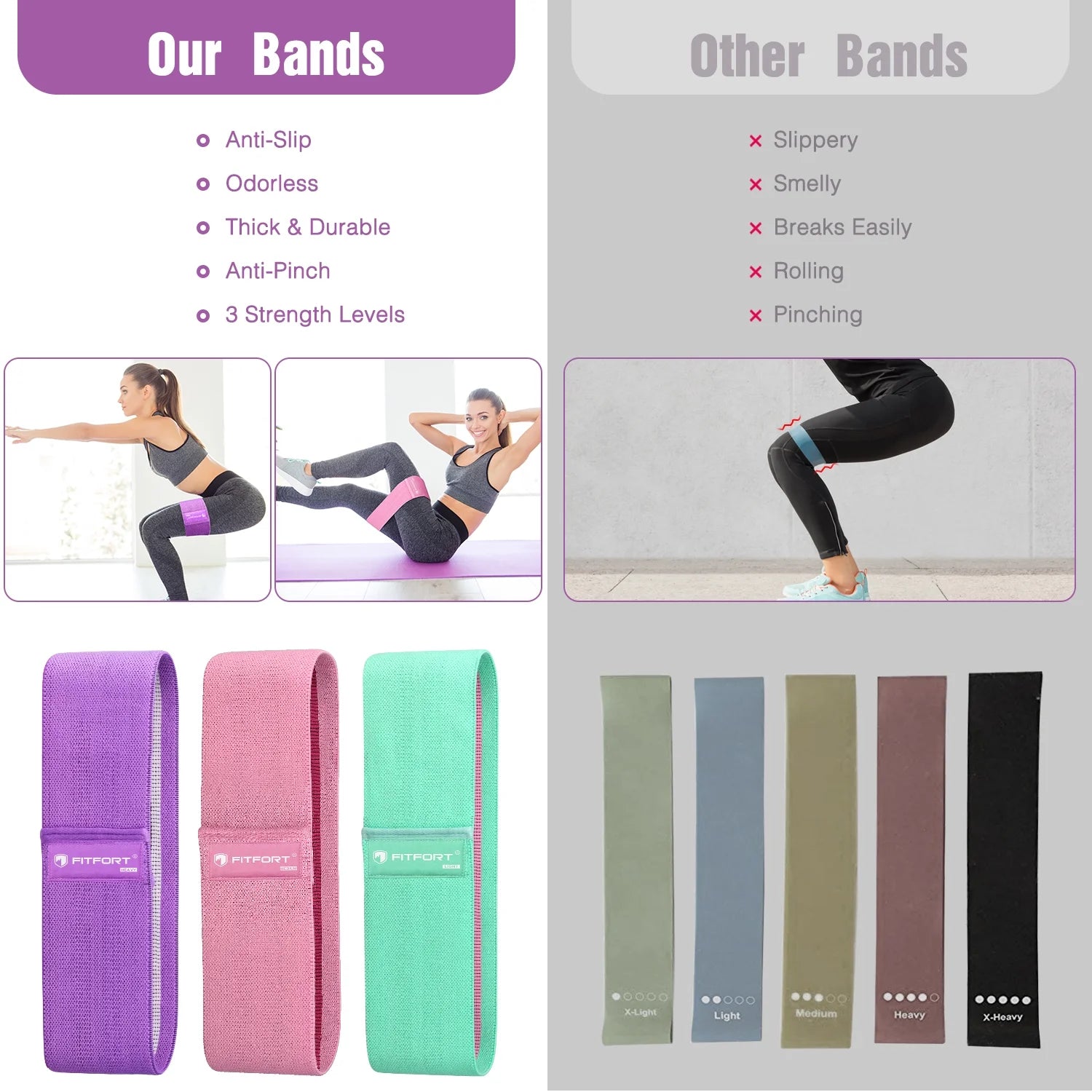 Professional Resistance Bands for Lower Body Workouts - Non-Slip Elastic Booty Bands, Three Resistance Levels for Women’s Fitness and Glute Training