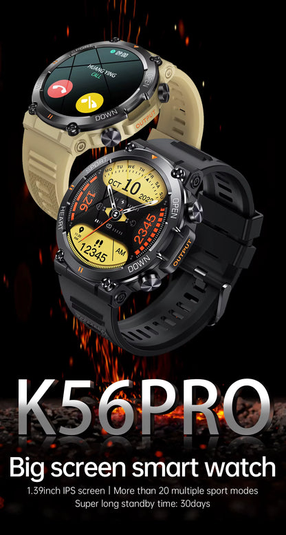 K56Pro Smart Watch for Men Heart Rate Blood Bluetooth Sport 400Mah Long Standby 1.39 Inch 360*360 HD Screen Outdoors Smartwatch