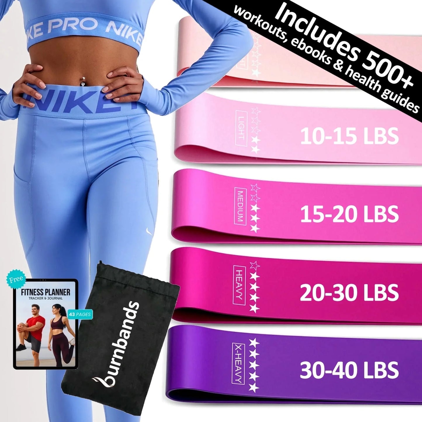 Burn Bands Resistance Loop Bands Set of 5 with Carry Bag